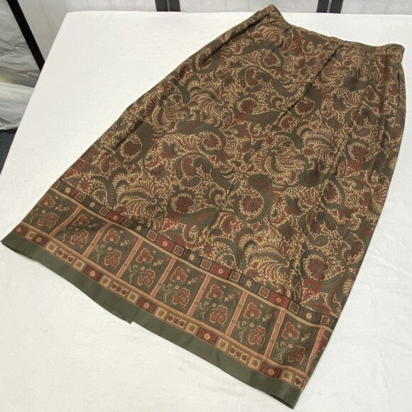 Pendleton Classic Paisley Border Print Faux Wrap Midi Skirt Green Rust 16 NWOT - Picture 9 of 12